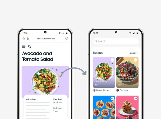 Save recipes from your phone