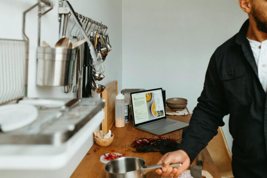 Man cooking a Valentine's Day meal
